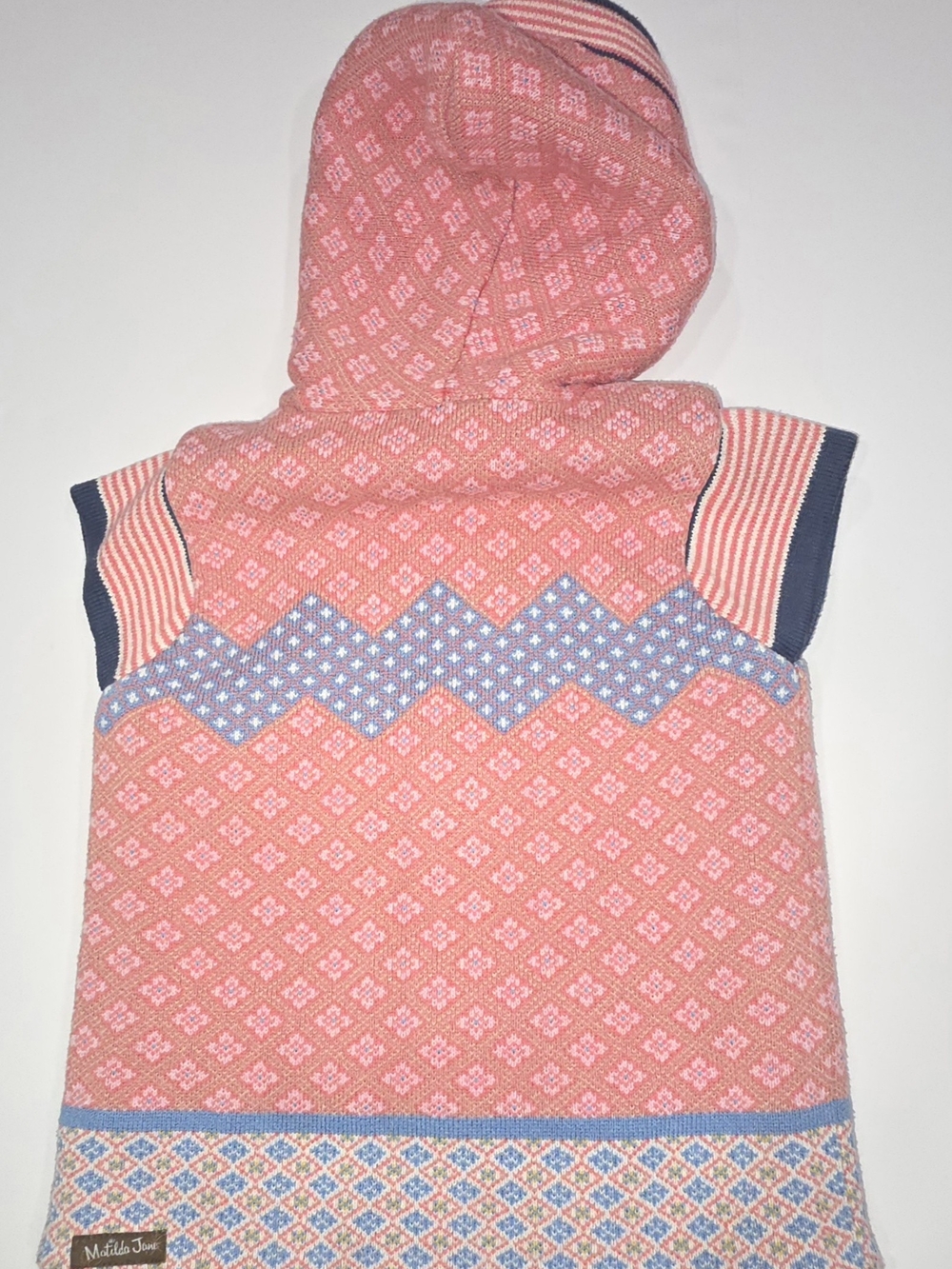 Matilda Jane Pink Hooded Toggle Knit Vest with Blue Trim Size 8 Girls - Picture 4 of 6